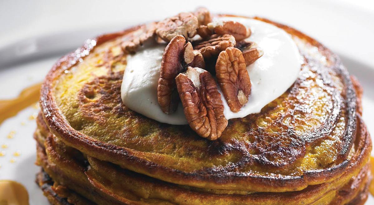 Pumpkin Pancakes, Maple Pecans & Coconut Yoghurt